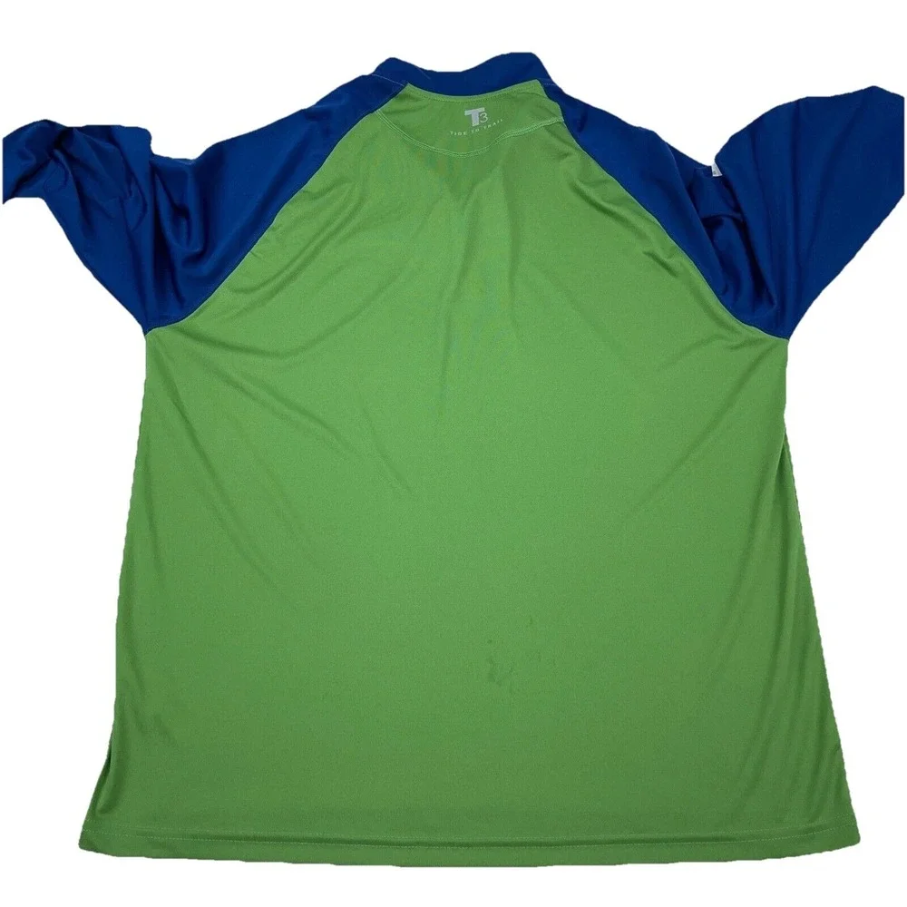 Southern Tide Shirt Men Large Green Blue Tee Pullover Quarter Zip Performance *